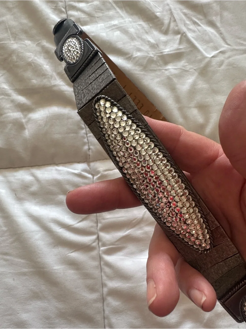Simons Black leather  Belt with Sparkling Crystal Accents